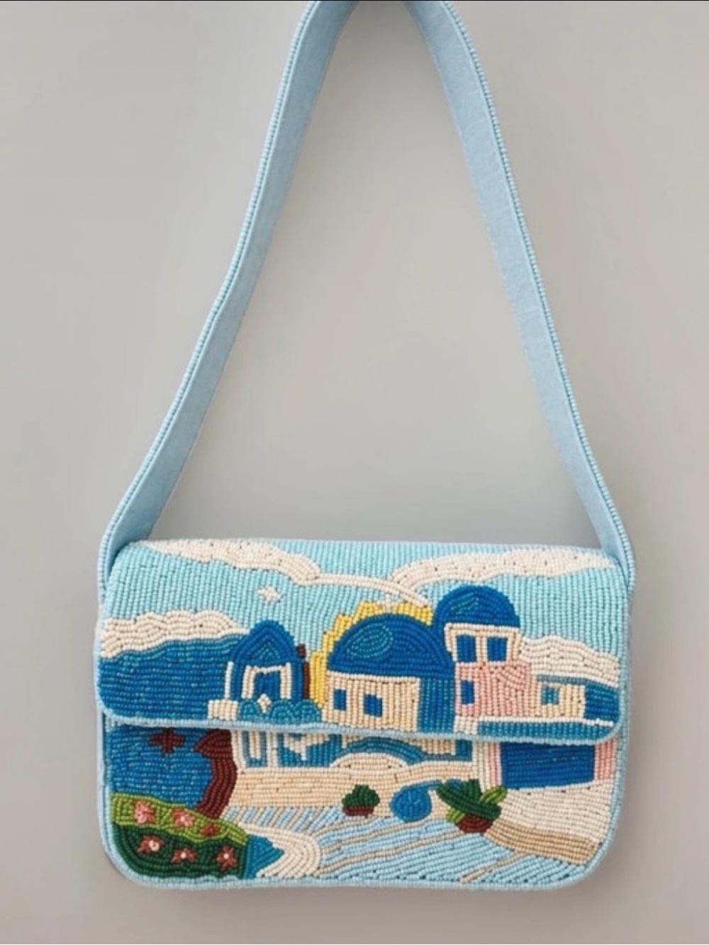 T.J.Maxx Light Blue Beaded Coastal Greek Viral Shoulder Bag